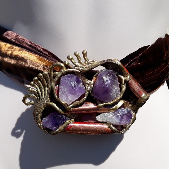 Fancy Nancy Brutalist Raw Amethyst Mixed Metal 80s Belt Buckle - Picture 1 of 14
